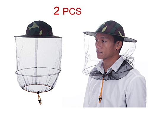 2 Pack Bee Keeper Net Hat, Camo Beekeeper Beekeeping Hat with Veil, Mosquito Insect Face Shield Netting Head Hats, Bug Mesh Sarifi Gnats Cap for Outdoor, Fishing - color: Green