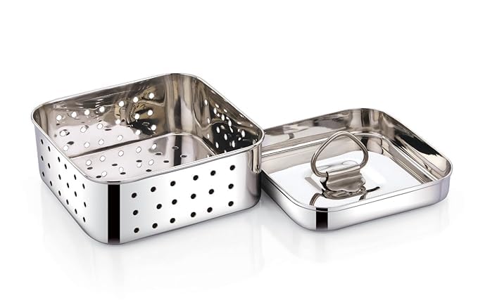 Eternals Stainless Steel Paneer Maker Mould Medium Size, Paneer Press With Lid, Tofu Press Mould Maker, Whey Seperator (Square, 450ml Capacity)