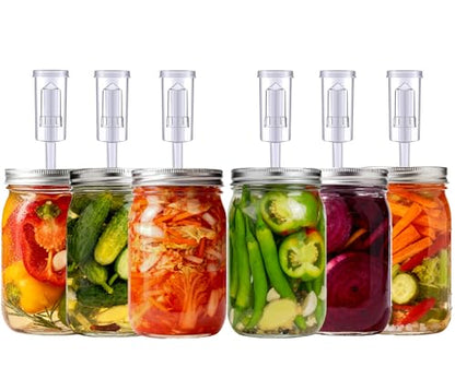 Fermentation Lids,6 Pack Fermentation Kit for Wide Mouth Jars,6 Fermenting Lids with 6 Airlocks,6 Silicone Grommets(Jars Not Included)