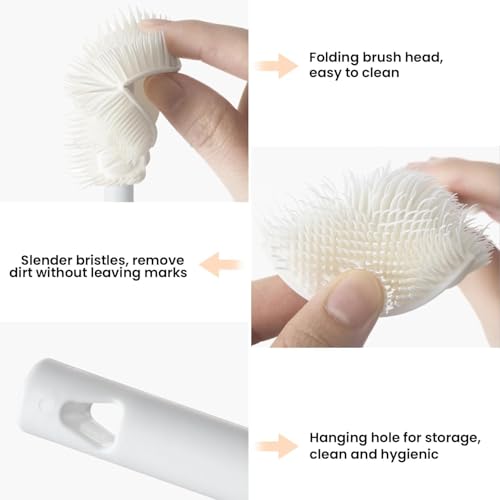 Foldable 360 ° Long Handled Water Bottle Brush, Suitable for Soft bristled Silicone Brushes for Narrow mouthed Bottles, Water Bottles, and Thermos Bottles（3pcs）
