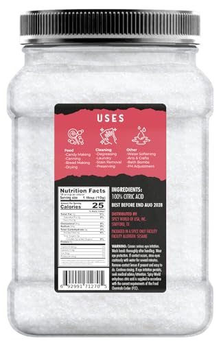 Citric Acid 2.2 LB Jar - Pure, All Natural, Food Grade, Non-GMO Citric Acid Powder for Cleaning, Bath Bombs, Preserving | Fine Granular & Premium Quality by Spicy World