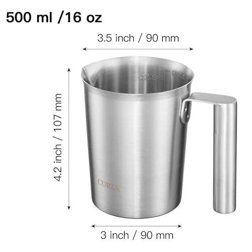 CURTA 18/8 Stainless Steel Measuring Cup with Round Handle and Pour Lip 16 OZ (2 Cup, 500 ML) - color: Round Handle, size: 16 OZ (2 Cup, 500 ML)
