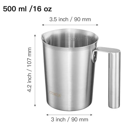 CURTA 18/8 Stainless Steel Measuring Cup with Round Handle and Pour Lip 16 OZ (2 Cup, 500 ML) - color: Round Handle, size: 16 OZ (2 Cup, 500 ML)