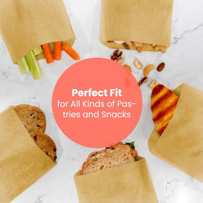 Fit Meal Prep 200 Pack Paper Sandwich Bags 7 x 6”, Greaseproof Snack Bags, Unbleached Pastry Bag, Recyclable Small Brown Paper Bags, Cookie Sleeves, Food Packing for Bakery, Donuts, Bagels