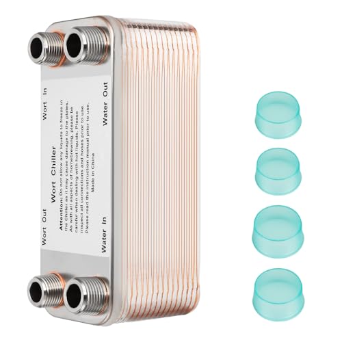 40 Plate Wort Chiller, Brazed Plate Heat Exchanger for Homebrew, Stainless Steel Plate Beer Brewing Wort Chiller, 1/2 & 3/4NPT Thread Wort Cooler System