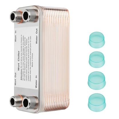 40 Plate Wort Chiller, Brazed Plate Heat Exchanger for Homebrew, Stainless Steel Plate Beer Brewing Wort Chiller, 1/2 & 3/4NPT Thread Wort Cooler System
