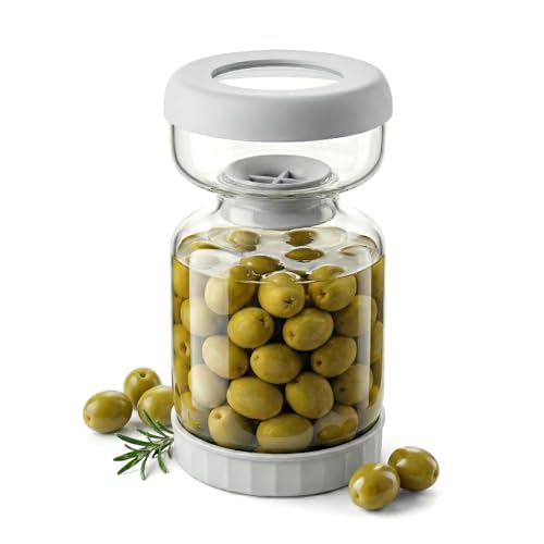 Homnoble Pickle and Olive Hourglass Jar with Strainer Flip for Pickle Juice Separator from Wet and Dry, Upgrade Food-grade ABS Lid and BPA Free Hourglass Jar for Airtight Storage - color: Gery1Pcs
