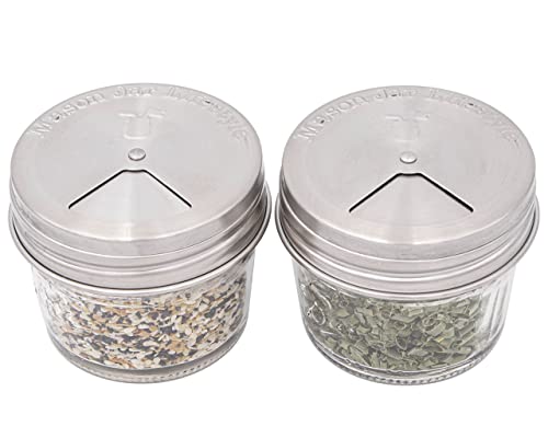 Mason Jar Lifestyle Adjustable Spice Shaker Lids for Regular Mouth Mason Jars – 4 Pack Stainless Steel Tops with Shaker and Pour Options – Seasoning Dispenser Lids - size: Regular Mouth