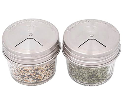 Mason Jar Lifestyle Adjustable Spice Shaker Lids for Regular Mouth Mason Jars – 4 Pack Stainless Steel Tops with Shaker and Pour Options – Seasoning Dispenser Lids - size: Regular Mouth