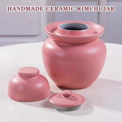 Matte Pink Stylish Pickle Jar, Household Large Capacity Rice Storage Barrel, Water Seal Design Fermentation Tank, Pickled Pickles and Beans(3.5kg/123.4oz) - size: 3.5kg/123.4oz