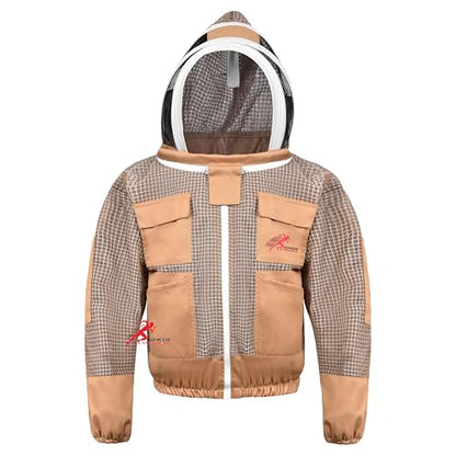 3 Layer Bee Jacket with Fencing Veil and One Pair of Gloves Beekeeping Jacket for Beginer and Professional Fully Protective Jacket Sting Proof Bee Jacket Ventilated Beekeeper Jacket (Khaki, X-Large) - color: Khaki, size: X-Large