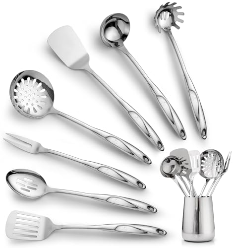 Zulay Kitchen Stainless Steel Cooking Utensil - Stainless Steel Kitchen Utensil - Durable Kitchen Gadgets - Metal Kitchen Accessories - Easy to Clean Kitchen Tools - 8 Piece Set - size: 8 Piece Set