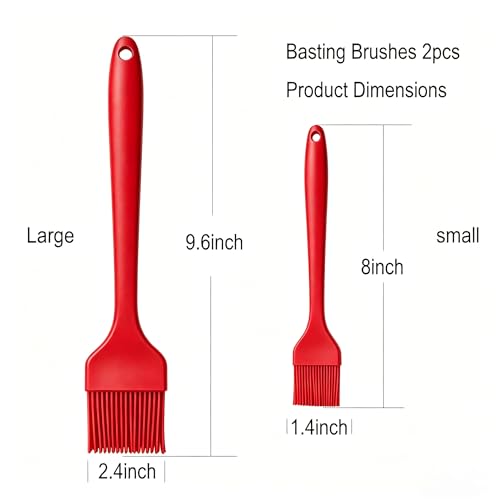 2 Pack Silicone Basting Brushes with Stainless Steel Core - Heat Resistant Pastry Brush for Cooking BBQ Grill Baking Roasting, Oil Butter Sauce Marinade Egg Wash, Dishwasher Safe, Large & Small, Red