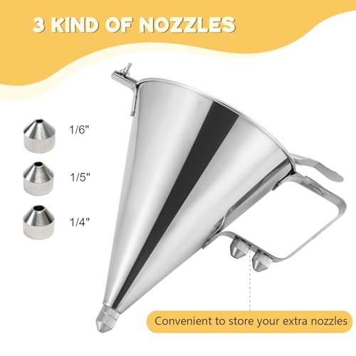 MYFULLY Confectionery Funnel with Stand | Stainless Steel Commercial Grade Cake Decorating Tool with Three Nozzles for Commercial Home Use