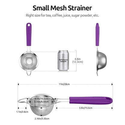 U-Taste Small Fine Mesh Strainer: 18/8 Stainless Steel 3.35in 30 Mesh Kitchen Food Sieve with Sturdy Riveted Silicone Handle, Heavy Duty Deep Handheld Metal Colander for Tea, Juice (Purple) - color: (5) Purple, size: S-3.35in