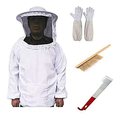 Professional Beekeeper Suit Outfit Include Protective Jacket Pants Gloves Scraper, Beekeeping Suit Protective with Veil Hood for Bee Keepers - color: Package A