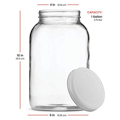 1 Gallon Glass Jar With Lid – Large Glass Jar With Airtight Metal Lids - USDA Approved BPA-Free Dishwasher Safe, Wide Mouth Sun Tea Jar, Gallon Mason Jar for Storage, Fermenting, And Brewing (2 Pack)