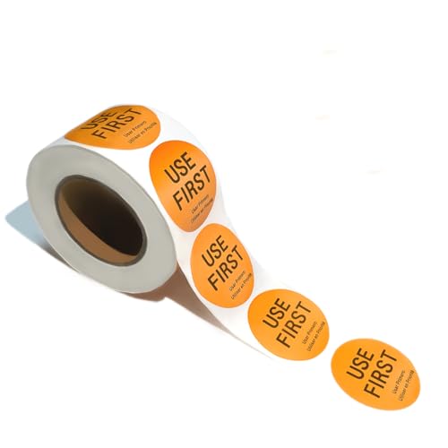 500 Pcs 1.5 Inch Use First Stickers Food Service Roll, Risepekt Orange FIFO Label for Restaurant Inventory Control Management, Permanent Super Adhesive Food Circle Dot Labels, Trilingual Product Label - color: Orange Fifo Labels