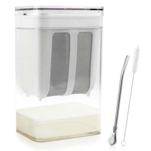 Greek Yogurt Strainer 1.16Quarts, Reusable with Stainless Steel Fine Mesh Bag & Lid, Whey Separator for Yogurt, Soybean Milk, Nut Milk (1100ml) - size: 1100ml