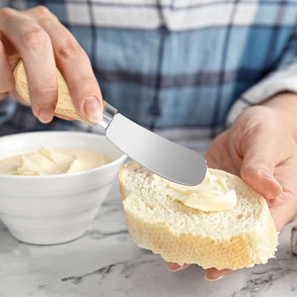 Cheese Spreader Knives Set, Butter Knife Spreader Set of 3, Stainless Steel with Wooden Handle for Soft Cheese, Cold Butter, Charcuterie, Jam, Pastry, Bagel, Toast, Appetizers and Party Serving