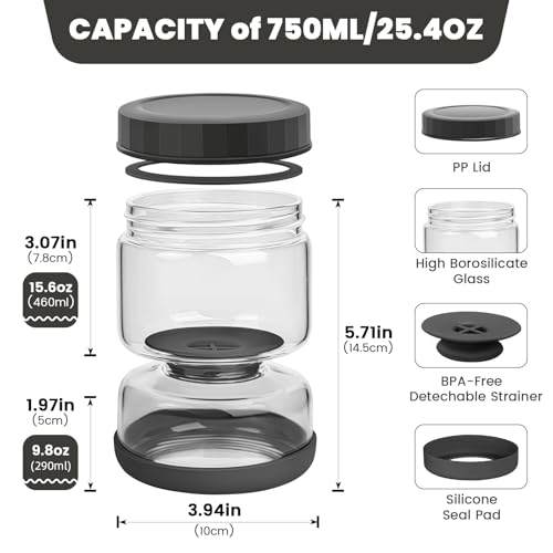 WhiteRhino Glass Pickle Jar with Strainer Flip,25oz Pickle Container,Hourglass Pickle Juice Separator Jar for Olives,Gherkins or Sliced,Leakproof Dishwasher Safe - color: 25oz Smoky Grey Pickle jar