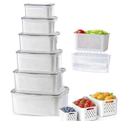 4-in-1 Produce Saver Containers - Fresh Berry Keeper with Removable Colander & Airtight Lid - Stackable Fruit and Vegetable Fridge Organizer Bins - BPA-Free Plastic Food Storage (6pcs) - color: 6pcs