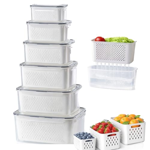 4-in-1 Produce Saver Containers - Fresh Berry Keeper with Removable Colander & Airtight Lid - Stackable Fruit and Vegetable Fridge Organizer Bins - BPA-Free Plastic Food Storage (6pcs) - color: 6pcs