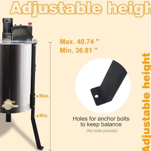 BeeCastle 3 Frame Electric Honey Extractor Stainless Steel Honey Processing Equipment, Powered Honeycomb Drum Spinner with Transparent Lid and Height Adjustable Stand - size: 3-Frame