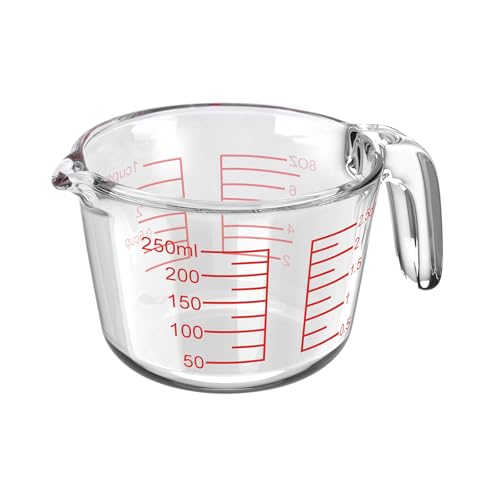1 Cup Glass Measuring Cups, Clear Borosilicate Glass Liquid Measuring Cup | Kitchen & Baking Microwave Safe One Glass Measuring Cups, 8 OZ/250ML Small Glass Measuring Cup