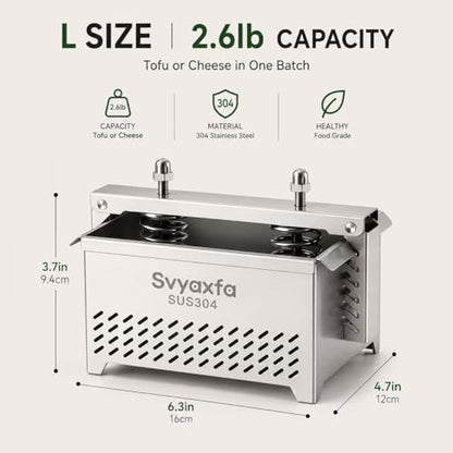 Tofu Press Stainless Steel Paneer Maker & Cheese Press for Homemade Tofu | Adjustable Food Press for Extra Firm Tofu, Dishwasher Safe, BPA Free Cook's Tool , Include Drip Tray & Press Cloth - size: L