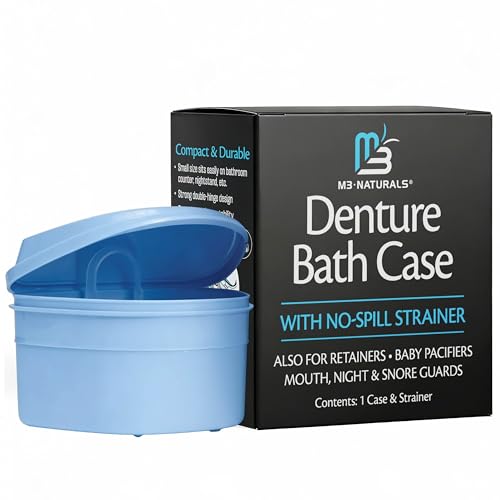 Denture Bath Case and Retainer Case, Denture Bath Cup for Invisalign Retainers Mouthguards Dentures Cleaner Kit with Strainer Spill-Free Portable Retainer Cleaner Case by M3 Naturals (Pack of 2) - size: Bath Case (1 Count) (Pack of 2)