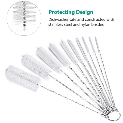 CiaraQ Bottle Cleaning Brushes, 8 Inch Nylon Tube Brush Set | White Cleaner for Narrow Neck Bottles Cups with Hook, Set of 10pcs. - color: White, size: 8.0 Inch (10pcs)