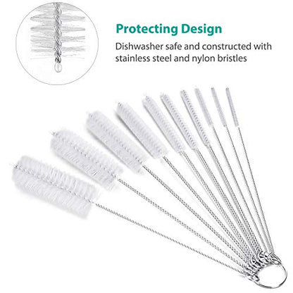 CiaraQ Bottle Cleaning Brushes, 8 Inch Nylon Tube Brush Set | White Cleaner for Narrow Neck Bottles Cups with Hook, Set of 10pcs. - color: White, size: 8.0 Inch (10pcs)