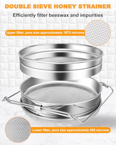 CIMALAB Stainless Steel Honey Strainer, Double Sieve Honey Filter, Honey Filters for 5 Gallon Bucket & CIMALAB Honey Refractometer for Moisture, Brix and Baume, Brix Meter Refractometer with ATC