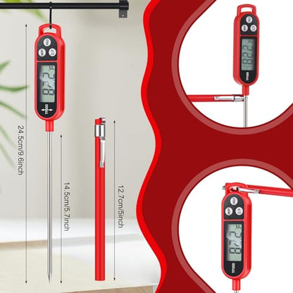 Copkim 6 Pcs Meat Thermometer Food Thermometer with Probe Water Liquid Instant Read Digital Thermometer Cooking Thermometer Supplies BBQ Kitchen Thermometer for Cooking Milk Yogurt (Red) - color: Red