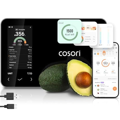 Cosori Smart Food Scale with Nutritional Calculator, USB Rechargeable, 11lb | AI Food Scan, Barcode Scan, 50 Food Preload, Free APP with 19 Nutrients, Calorie & Macro Tracking for Weight Loss