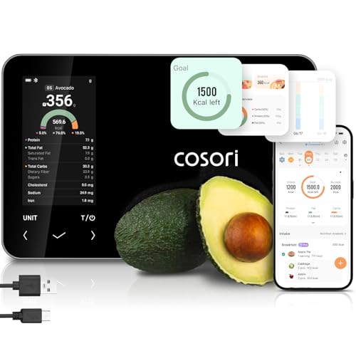 Cosori Smart Food Scale with Nutritional Calculator, USB Rechargeable, 11lb | AI Food Scan, Barcode Scan, 50 Food Preload, Free APP with 19 Nutrients, Calorie & Macro Tracking for Weight Loss