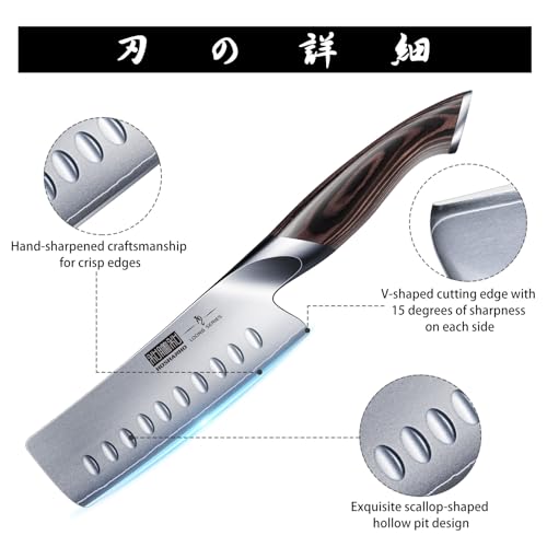 HOSHANHO 5.5 Inch Nakiri Knife, Japanese High Carbon Stainless Steel Chef Knife, Multipurpose Meat Vegetable Sharp Kitchen Knife with Ergonomic Pakkawood Handle - size: 5.5"