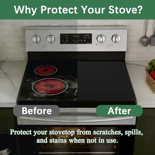 Stove Top Cover for Electric Stove - Food Grade Ceramic Stove top Cover, Silicone XXL Dish Drying Mat, Glass Cooktop Covers, Flat RV Range top Mats (Black, 27.5"X20") - color: Black, size: 27.5" x 20"
