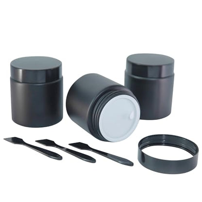 3Pack 4Oz Black Small Glass Jars with Lids, Lotion Container, Cosmetic Containers, Little Travel Jars for Creams with Mini Spoon (Matte Black) - color: Black, size: 3