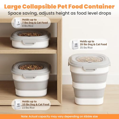 28 Lbs Dog Food Storage Container with Wheels, Collapsible Pet Food Storage Container with Clear Window, Measuring Cup & Scoop, BPA Free Cat Food Container for Rice, Flour, Grain, Bird Seed - color: Grey/28lbs