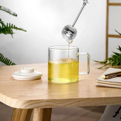Long Handle Tea Ball for Loose Leaf Tea, Simple Pressing Operation, 2Pcs | Fine Mesh Holes, Stainless Steel Ball, No Tea Residue, For Cup and Teapot, Tea Lover Gift, Free Clean Brush - style: Long Handle Tea Ball x 2