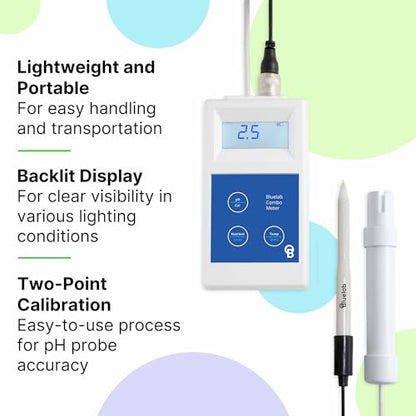 Bluelab METCOMPLUS Combo Meter Plus for pH, Temperature, and Conductivity in Water and Soil with Easy Calibration, Digital Nutrient (TDS/PPM) Testing Kit for Hydroponic System & Growing Indoor Plants - style: pH/EC/Temp Meter in Multiple Substrates