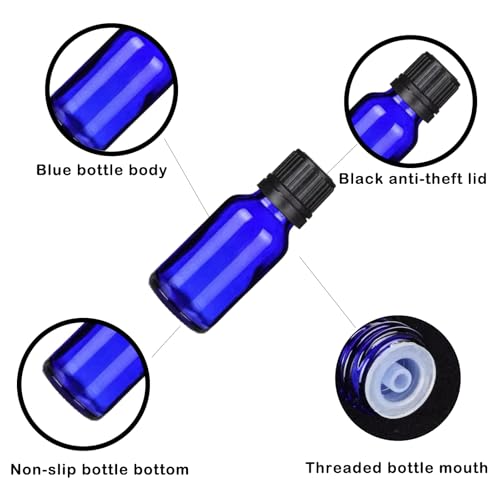 24 Pack 10ml Blue Glass Essential Oils Bottles Empty Glass Dropper Vials Sample Bottle With Orifice Reducer and lid,for Aromatherapy Oils (Blue, 10ml) - color: Blue