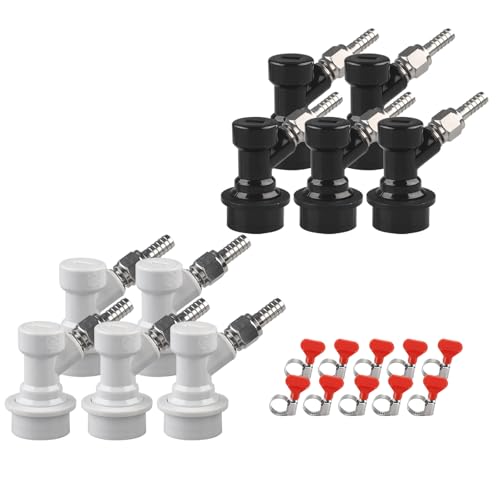 5 pair Ball Lock Disconnect Set LUCKEG Brand Corny Keg Fittings Keg Parts MFL Thread Swivel Nuts with Stainless Steel 5/16'' Gas and 1/4'' Liquid Barbs for Keg Posts Coupler Homebrew with Worm Clamps