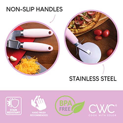 COOK WITH COLOR Kitchen Gadget Set Stainless Steel Utensils with Soft Touch Handles, 7 Pieces, Stainless Steel Pink - color: Stainless Steel Pink