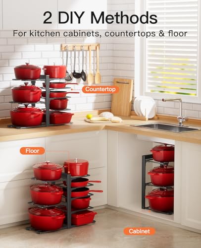 ORDORA Pots and Pans Organizer Rack for Cabinet, 15.83" Height 8-Tier Heavy Duty 120LBS Pot Pan Organizer under Cabinet Adjustable for Dutch Oven, Cast-iron Pan, Heavy Skillets Griddles, Shallow Pot - style: M-15.83"H-HeavyDuty
