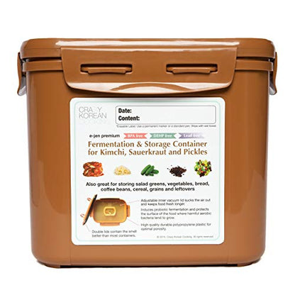 Crazy Korean Cooking Premium Kimchi, Sauerkraut Fermentation and Storage Container with Inner Vacuum Lid, Sandy Brown, 0.9 gallon (3.4 L) (0.9 Gal (3.4L) 1 PACK) - size: 0.9 Gal (3.4L) 1 PACK
