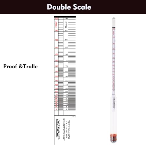 Hydrometer Alcohol Meter Test Kit 0-200 Proof and Tralle Hydrometer, Alcohol Proof Tester for Moonshine, Liquor, Spirits with Glass Test Jar Cleaning Brush Microfiber Cloth - color: Proof and Tralle Alcoholmeter Test Jar Kit