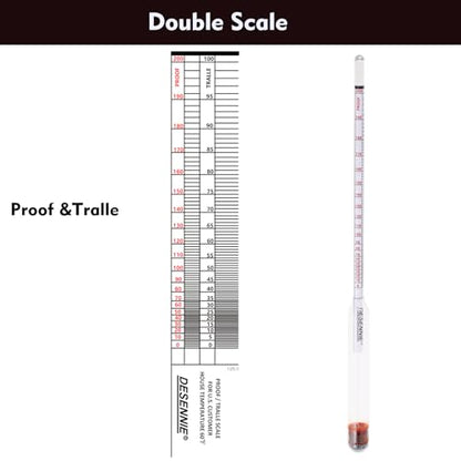 Hydrometer Alcohol Meter Test Kit 0-200 Proof and Tralle Hydrometer, Alcohol Proof Tester for Moonshine, Liquor, Spirits with Glass Test Jar Cleaning Brush Microfiber Cloth - color: Proof and Tralle Alcoholmeter Test Jar Kit